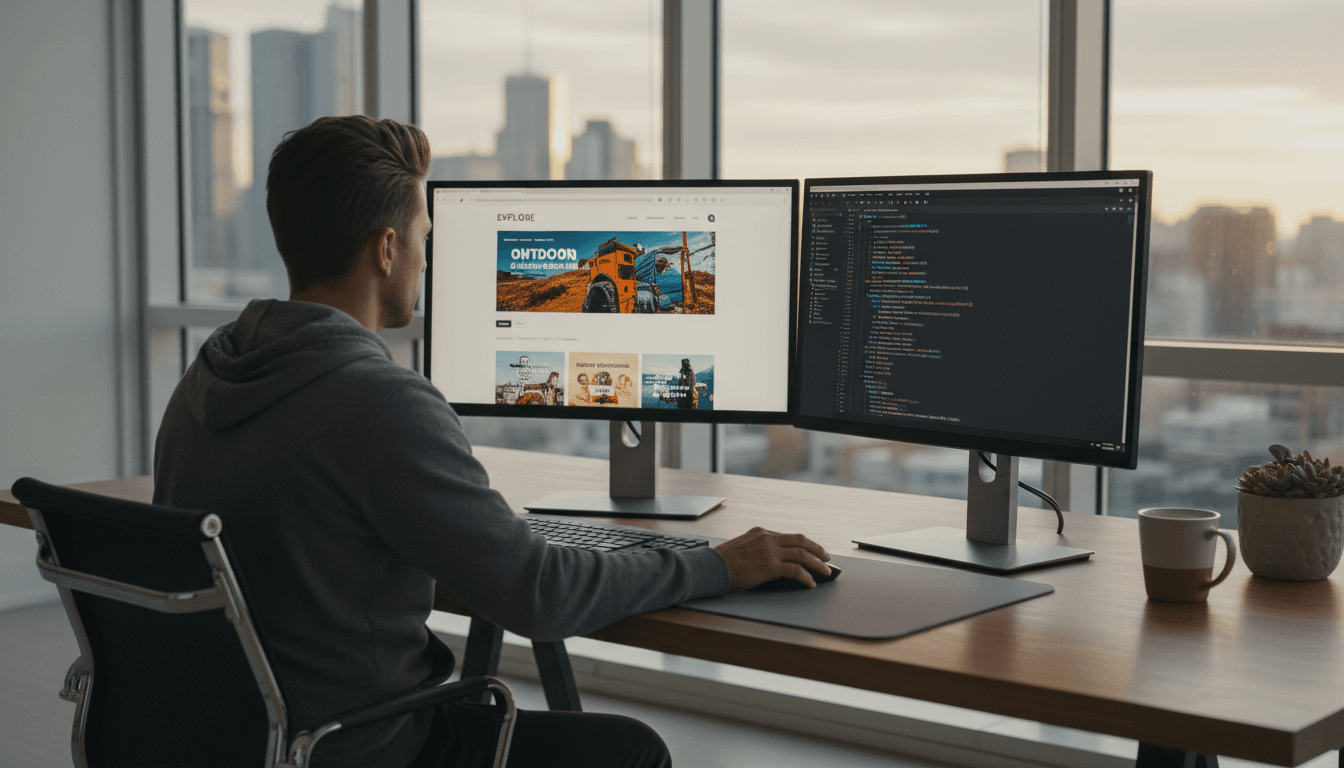 Web developer working on professional website design at modern workstation